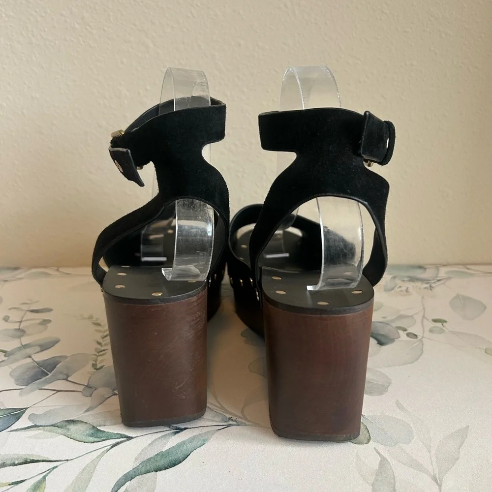 Madewell Black Leather Platform Clogs with Gold Studs